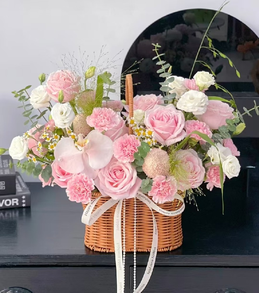 粉玫瑰蝴蝶蘭手提花籃